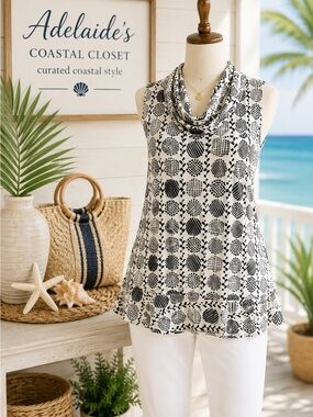 Tango Mango Sleeveless Black White Tunic Top M Resort Travel Coastal NWOT